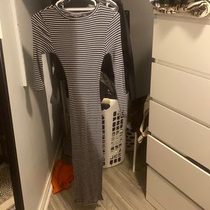 Navy blue striped bodycon dress.